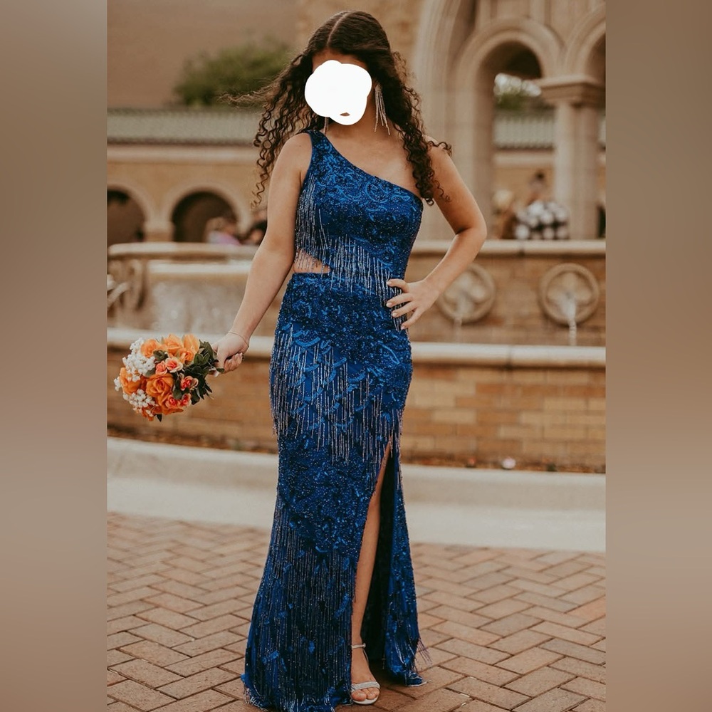 Primavera 3766 Asymmetrical one-shoulder prom dress. Royal Blue. Size 0.
